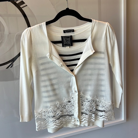 CYNYHIA ROWLEY TWIN-SET - size 2, ivory and midnight blue - Very Good Condition - Picture 4 of 10